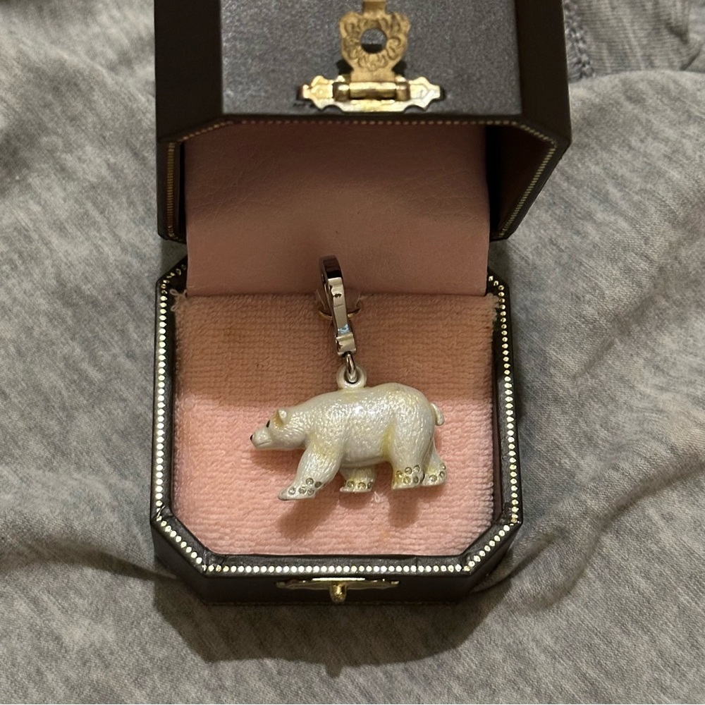 Juicy Couture White Pearlized Polar Bear Charm with Gold Accents